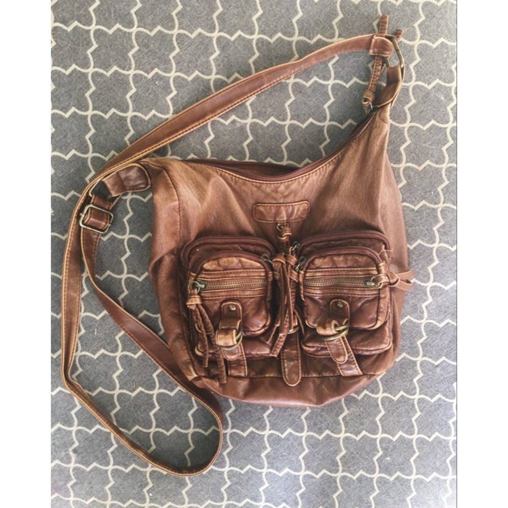 Cognac Crossbody Bucket Bag